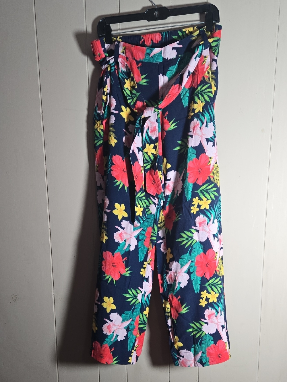 Soft Surrounding Womens Medium Navy Floral Tie-Waist Wide Leg Pants